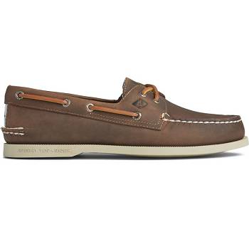 Sperry Authentic Original Cross Lace Seersucker Káva - Panske Mokasíny